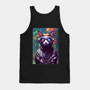 Cool Japanese Techno Cat In Japan Neon City Tank Top